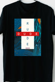 Rude Dude - Block printed Contemporary Casual TShirt Black
