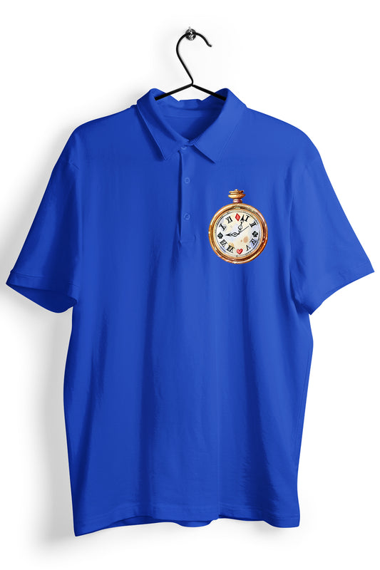 Stop Watch Graphic Pocket Printed  Blue Polo Shirt