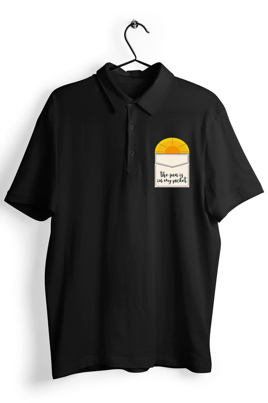 Sun Shine Pocket Graphic Pocket Printed Black Polo Shirt