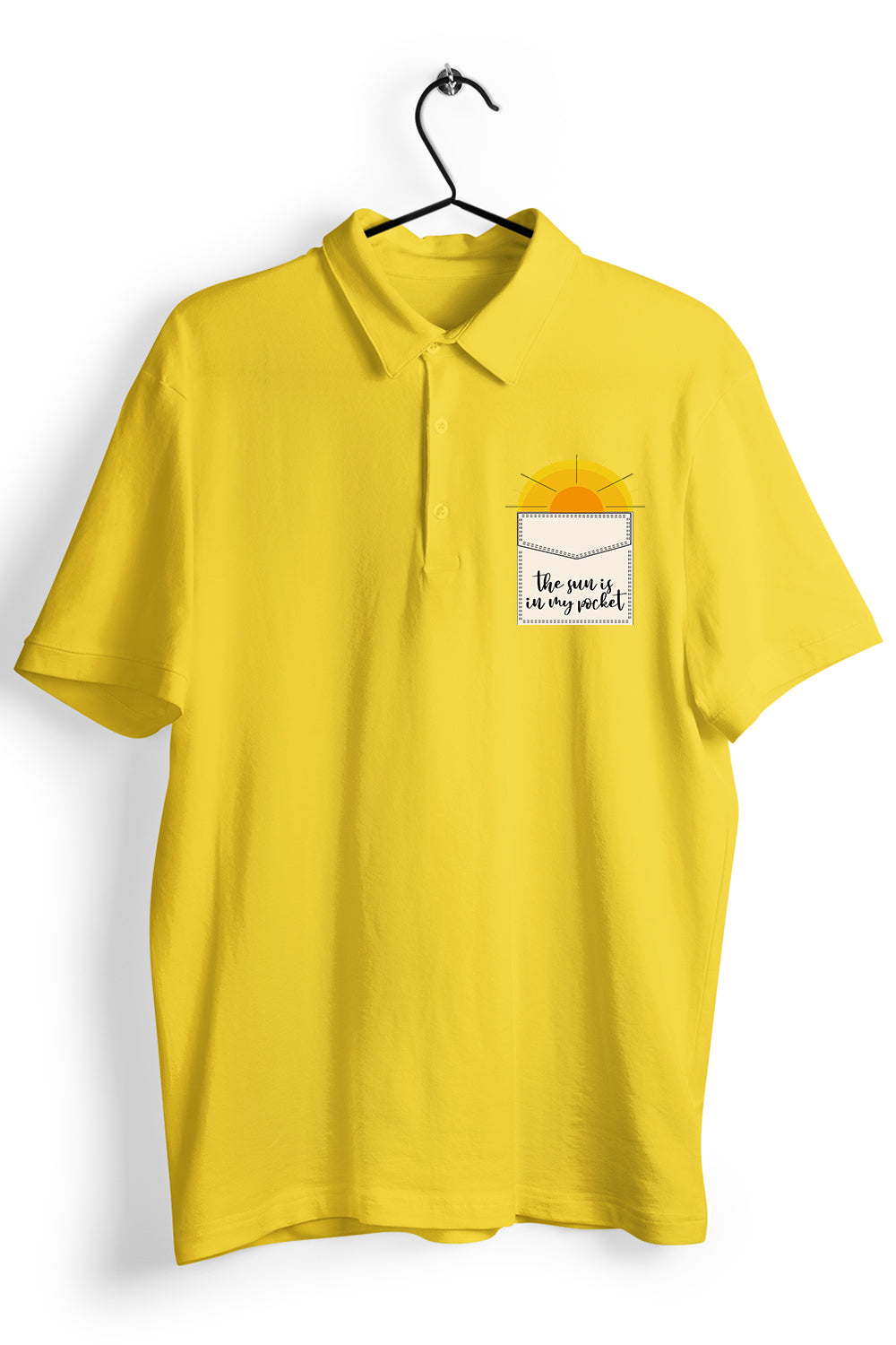 Sun Shine Pocket Graphic Pocket Printed Yellow Polo Shirt